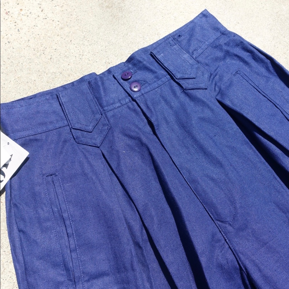 Vintage 80s High Waisted Pleated Cuffed Navy Pants